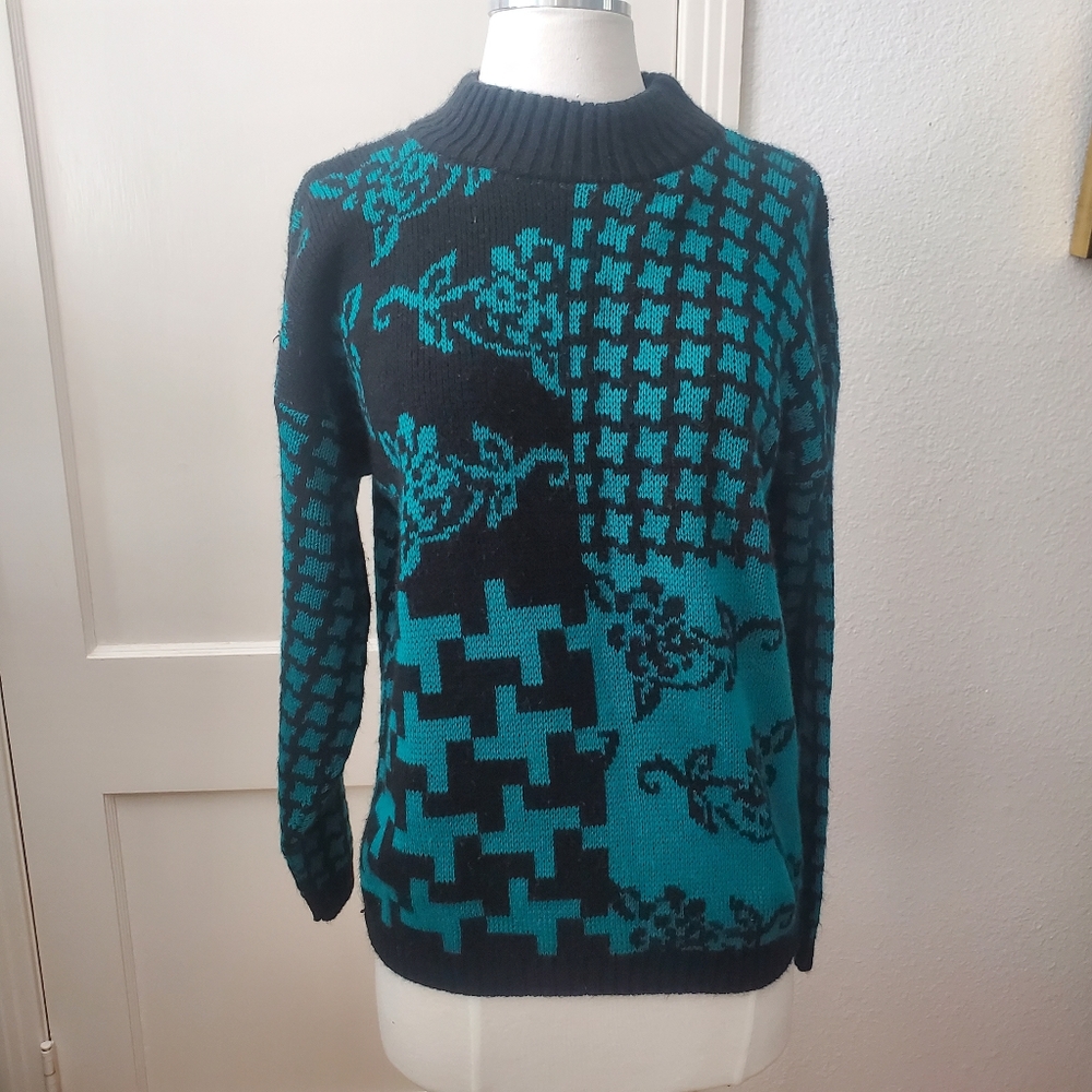 Vintage 1980s Jamknits Sweater, Black & Green, L